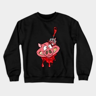 Porky Pig Head with Pinned Fork On Left Ear Crewneck Sweatshirt